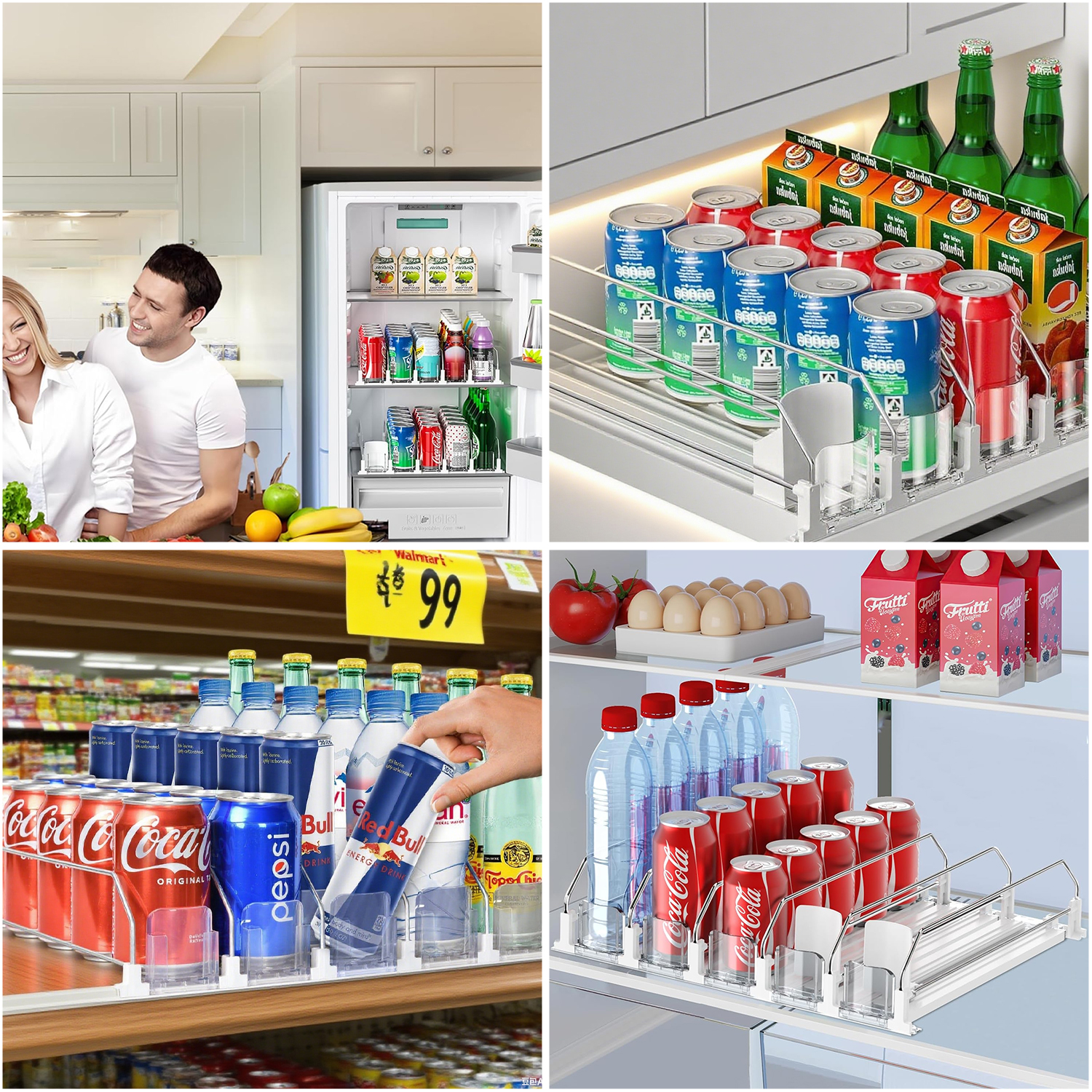 YUSS Drink Organizer for Fridge Soda Can Dispenser for Refrigerator, Automatic Drink Dispenser for Fridge Holds up to 25 Cans,Self Pushing, 5 Pack,White