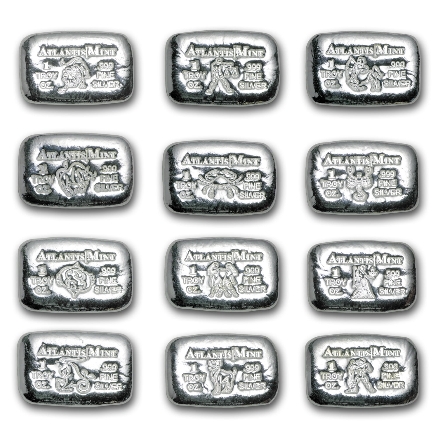 1 oz Hand-Poured Silver Bar - Zodiac Collection: 12-Piece Set