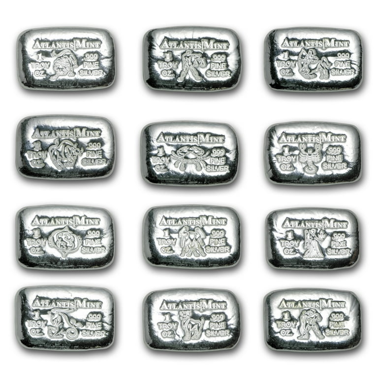 1 oz Hand-Poured Silver Bar - Zodiac Collection: 12-Piece Set