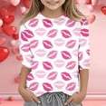 thumbnail image 2 of WEIYLL T-Shirts pour Filles Imprimé Lèvres Col Rond Fonctionnel Manches 3/4 Décontracté Blanc Hauts de Sortie 7-8 Ans, 2 of 5
