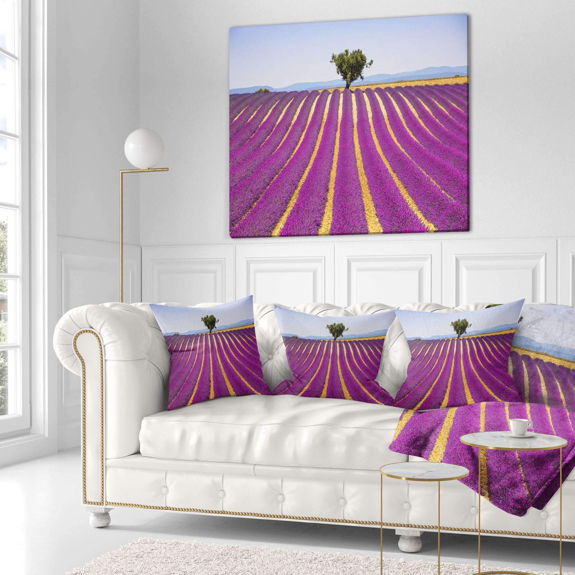 Designart Lavender and Lonely Tree Uphill - Landscape Wall Throw Pillow - 18x18
