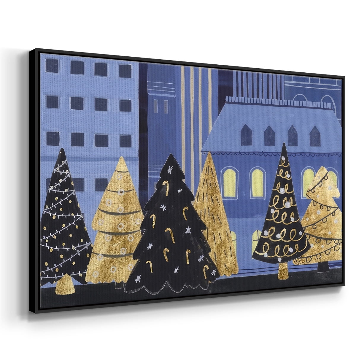 Holiday Night Collection A - Framed Gallery Wrapped Holiday Canvas - 17 x 25 - Black Frame