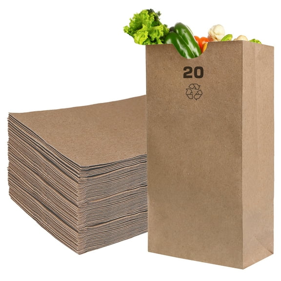 [100 Count] Large Brown Kraft Paper Bag (20 lb) - Paper Lunch Bags, Snacks, Gift Bags, Grocery, Merchandise, Party Bags (8 x 5.5 x 16 in) (20 Pound Capacity) by EcoQuality