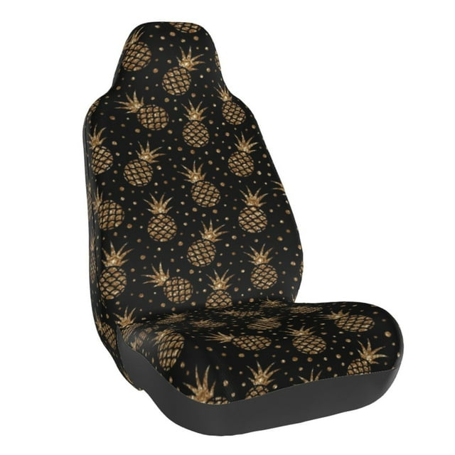 Wukai Gold Glitter Pineapples Full Set Car Seat Covers with Soft Padding Universal Auto Front Seats Protector and Cushion Mat