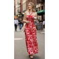 thumbnail image 5 of HAPPY BAY Women's A-Line Maxi Smocked Top Slit Dress Long Casual Strapless Tube Dresses for Women One Size Red, Tropical, 5 of 5