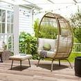 thumbnail image 5 of Dextrus Oversized Wicker Egg Chair with a Footstool, Lounger with Stand and Cushions Egg Basket Chair for Patio - Beige, 5 of 9