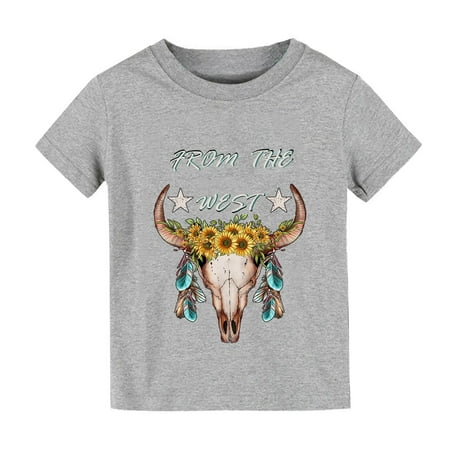 

Long Sleeve Shirt Toddler 18 Month Winter Girl Clothes Summer Solid Color Cow Head Cartoon FORM THE WESTS Print Boys And Girls Tops Short Sleeved T Shirts For Boys And Girls