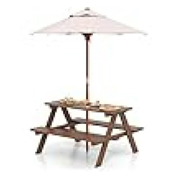 Kids Picnic Table, Toddler Outdoor Table & Set, Wooden Children Patio Furniture with Folding Umbrella, Kids Picnic Tables for Outdoors, Gift for Boys Girls
