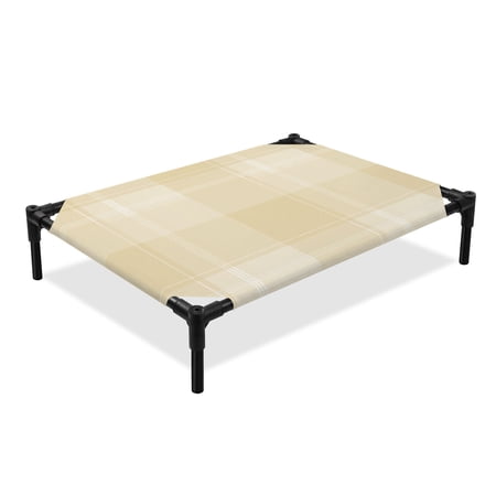 Cream Gingham Elevated Dog Bed Modern Minimalist Boho Cream White Stripe Color Blocks Cooling Breathable Outdoor Raised Dog Cot Bed with Metal Frame Non-Slip Feet for Large Dog 28x22in