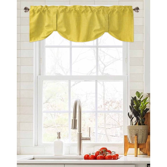 Tie Up Valance Curtain for Kitchen,Watercolor Yellow Rod Pocket Short Curtains Adjustable Tie-Up Shade Valances,Vintage Linen Window Treatment for Bathroom Living Room Bedroom