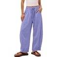 thumbnail image 3 of Breathable Casual Trousers for Women Solid Stripe Elastic Loose Wide Leg Trousers With Pocket Relaxing at Home Clothes, 3 of 7