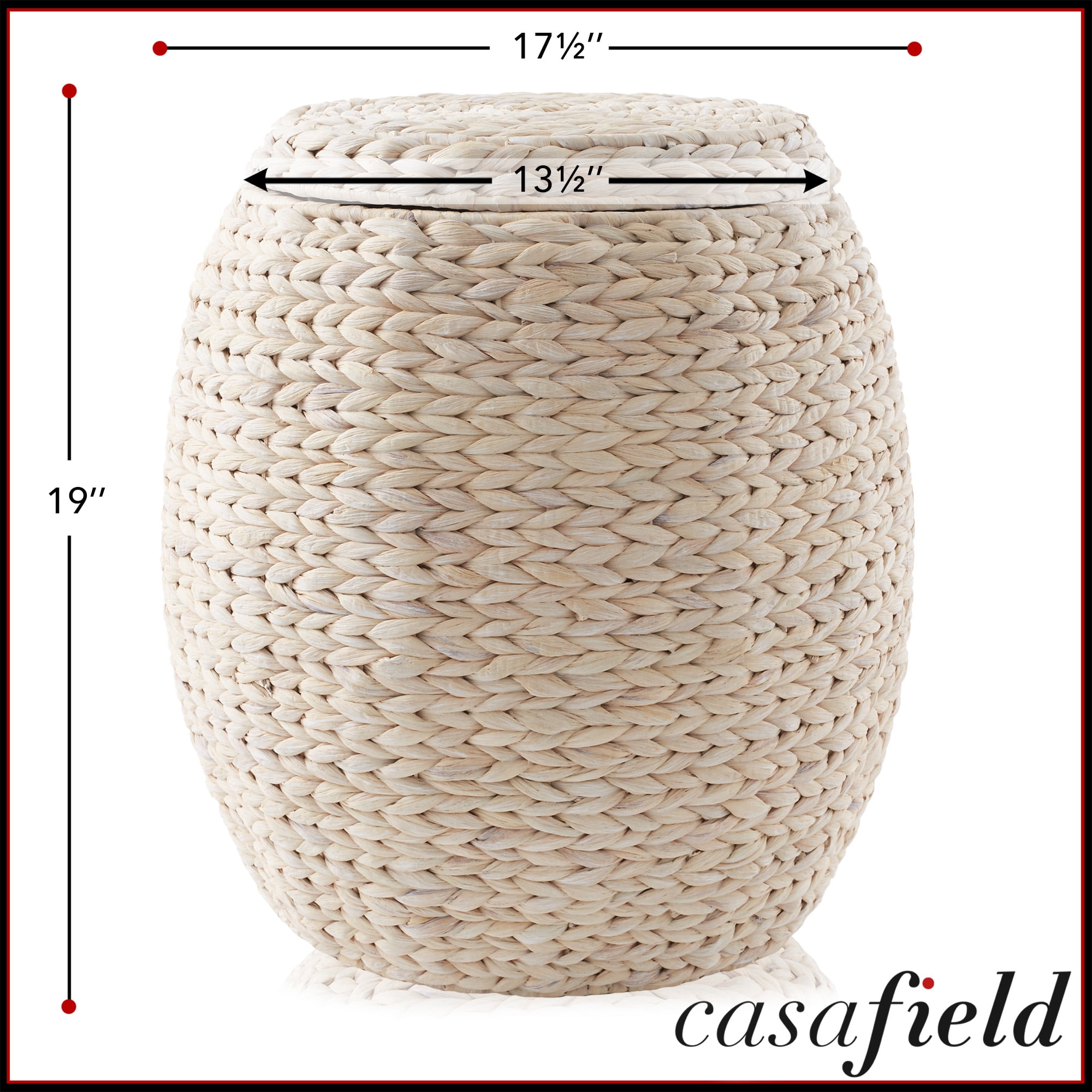 Casafield Round Storage Basket with Lid, Whitewash White - Handwoven Water Hyacinth Hamper Organizer for Laundry, Blankets, Plants