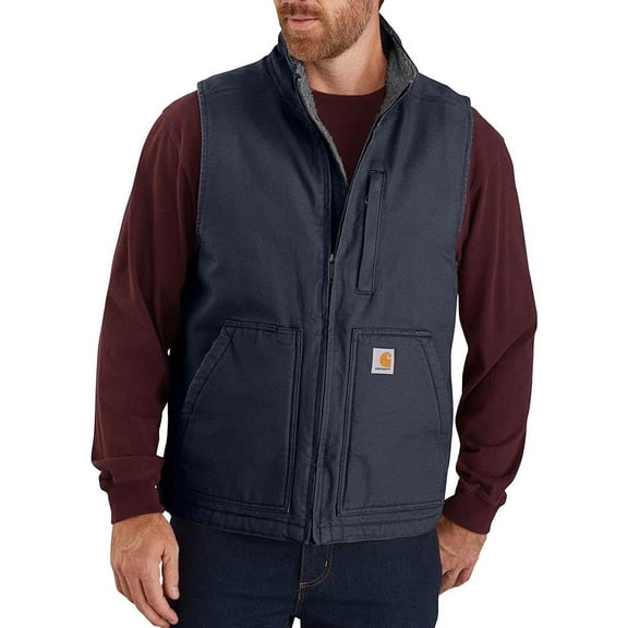 Carhartt Loose Fit Washed Duck Sherpa-Lined Mock Vest for Men - Navy - XL