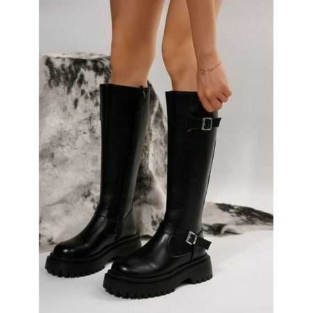 

Fashion Ladies Tall Boots Large Size Flat And Calf Martin Boots Slender Casual Mid-Cut Cavalier Boots