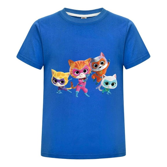 Kids Summer Shirt with Super-Kitties Print T-Shirt – Cartoon Cat Tee for Boys Girls – Short Sleeve Top – Fun Casual Clothing – Toddler Outfit