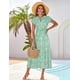 thumbnail image 4 of Vestido de verano GRACE KARIN 2025 con cuello en V y volantes fruncidos, maxi verde L, 4 of 5