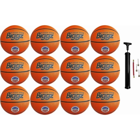 Biggz Orange Basketball size 6 (12 pack) with (1) Hand Pump