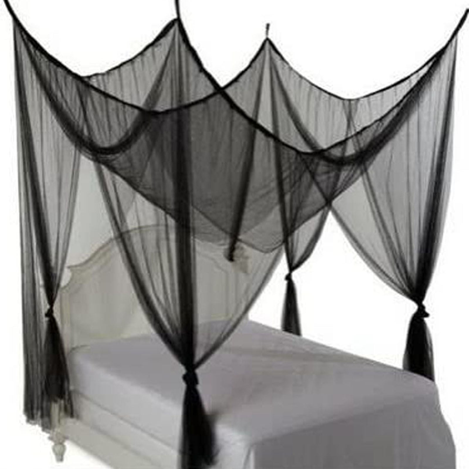 4-Corner Pillar Bed Canopy Curtains Polyester Curtains Color:Black Material:Nylon,Spandex