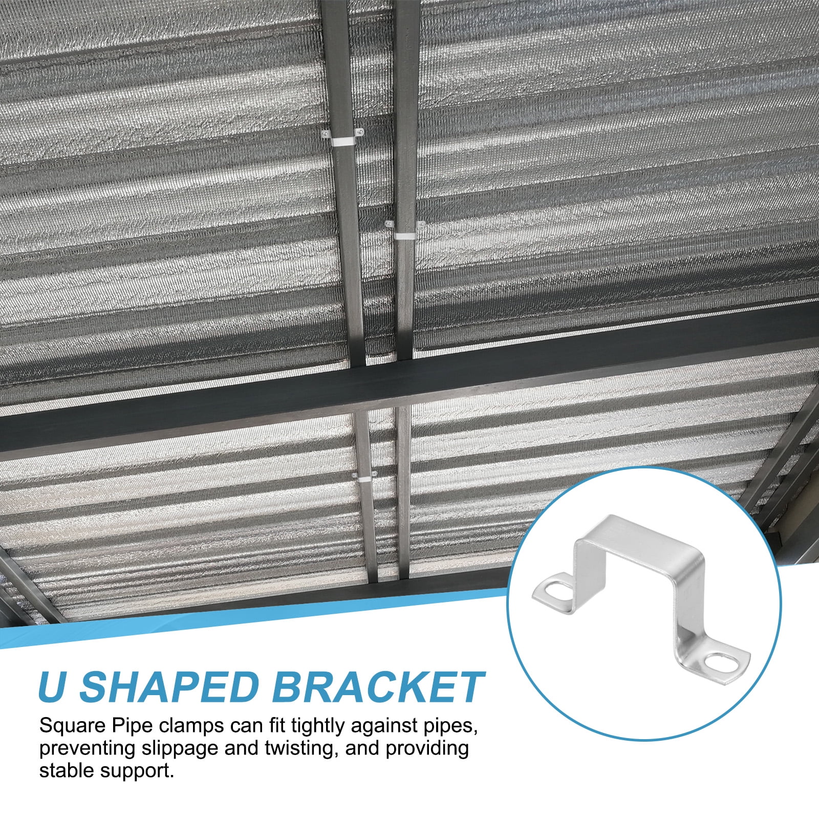 Uxcell 10pcs 1.5" x 1.5" Square Pipe Clamp, 304 Stainless Steel U Shaped Connector Bracket Heavy Duty Tube Strap Buckle with Self-Tapping Screws for Tube Installation