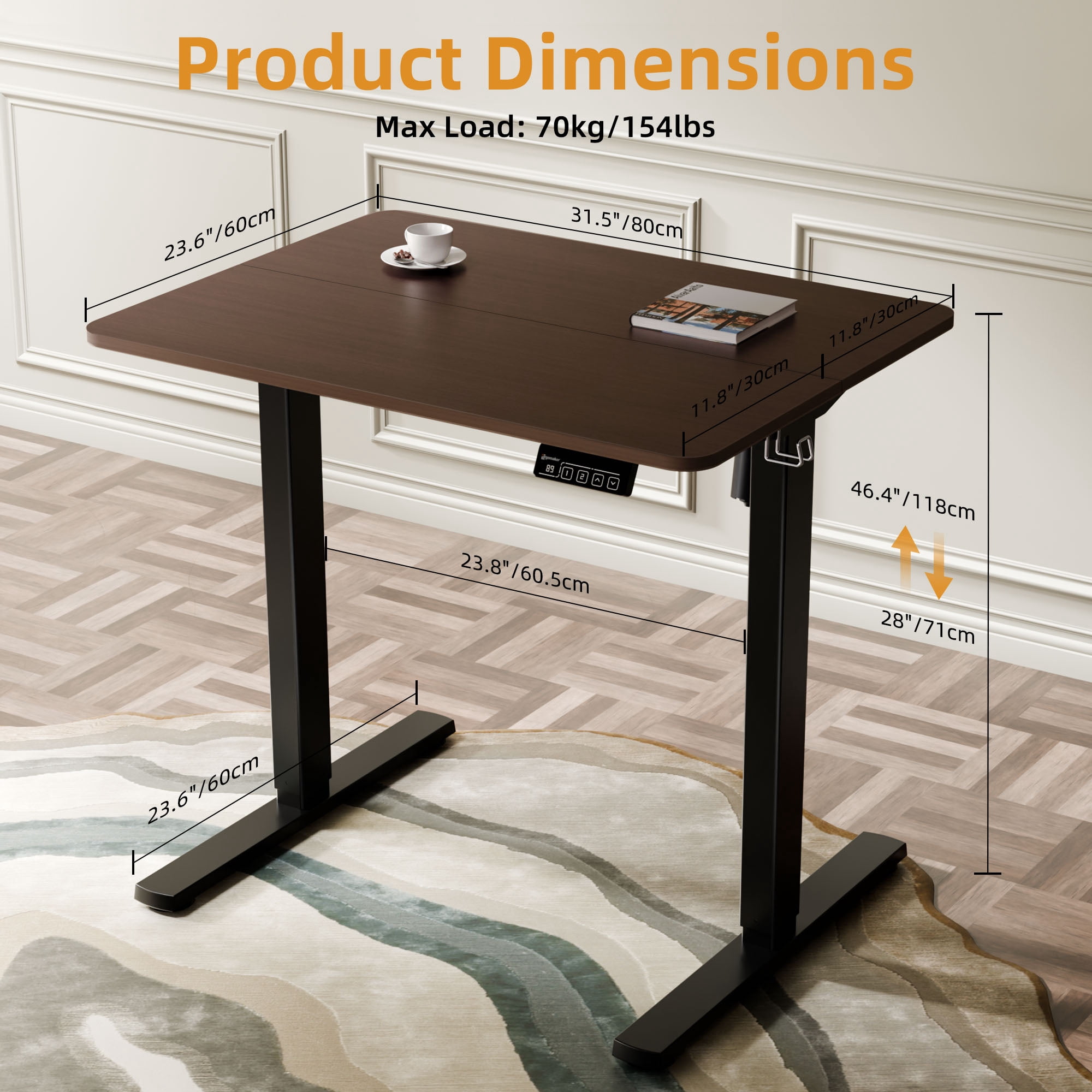 Ergomaker Electric Standing Desk，Height Adjustable Desk with Splice Board，Child Lock & Memory Function，32 x 23.6 inches，Walnut