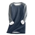 thumbnail image 3 of Women's Color Block Raglan Sleeve Mid-Length Sweatshirt, Soft Plush Fleece Lined Pullover without Hood, Casual Long Sleeve Streetwear Top for Fall Winter, Comfortable Plus Size Loungewear Dark Blue, 3 of 4