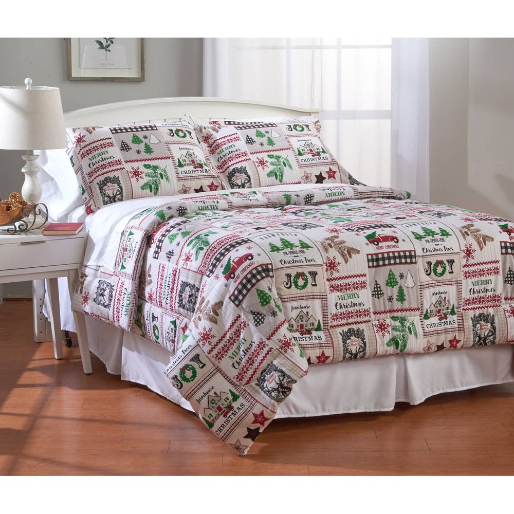 Christmas Farmhouse Flannel Cabin 100 Cotton Twin Comforter Set 2