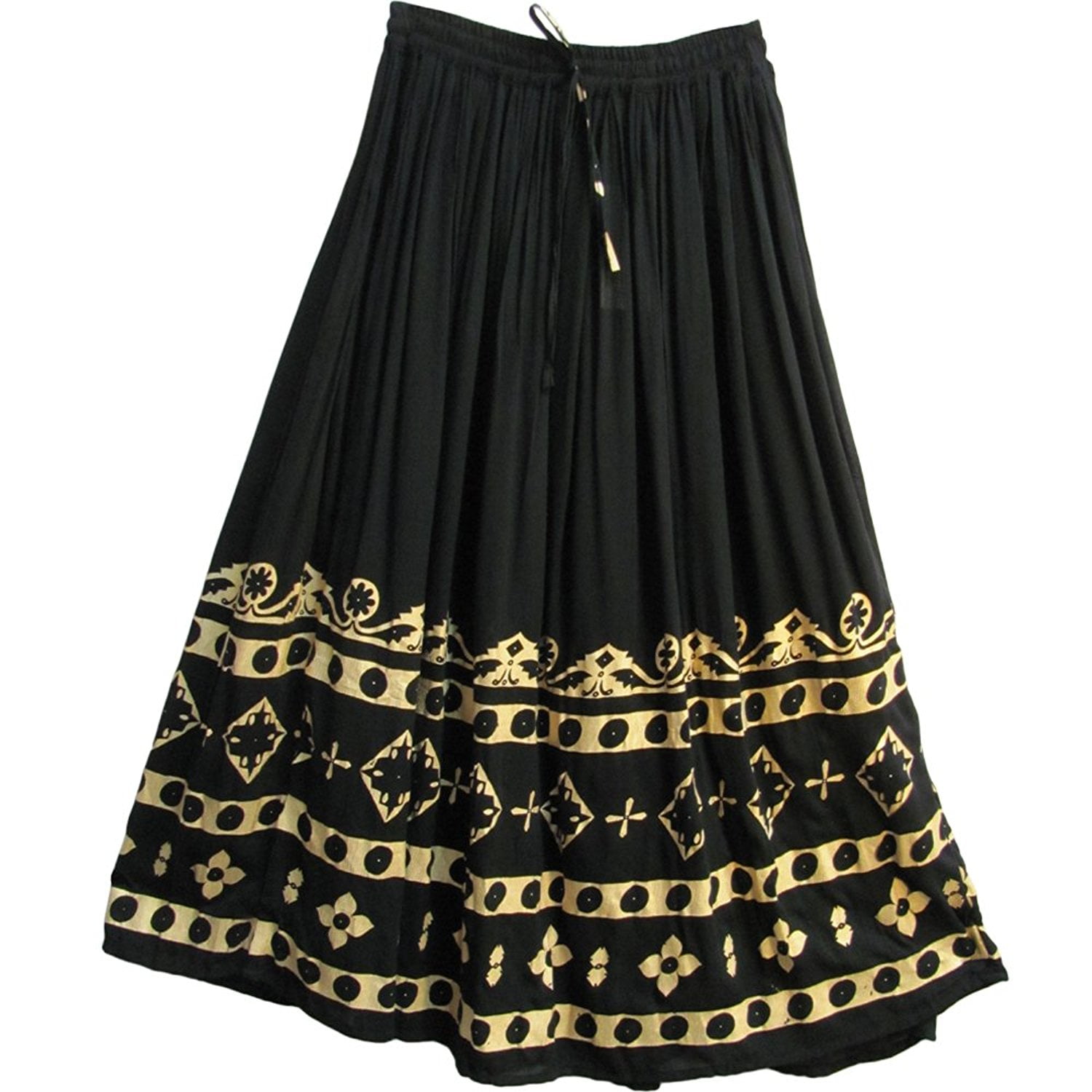 Ambey Craft Black/Gold Crinkle Belly Dance Long Broomstick Skirt