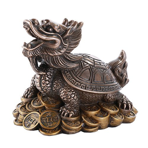 Golden Feng Shui Dragon Turtle Wealth Protection Statue Figurine Gift Home Decor 