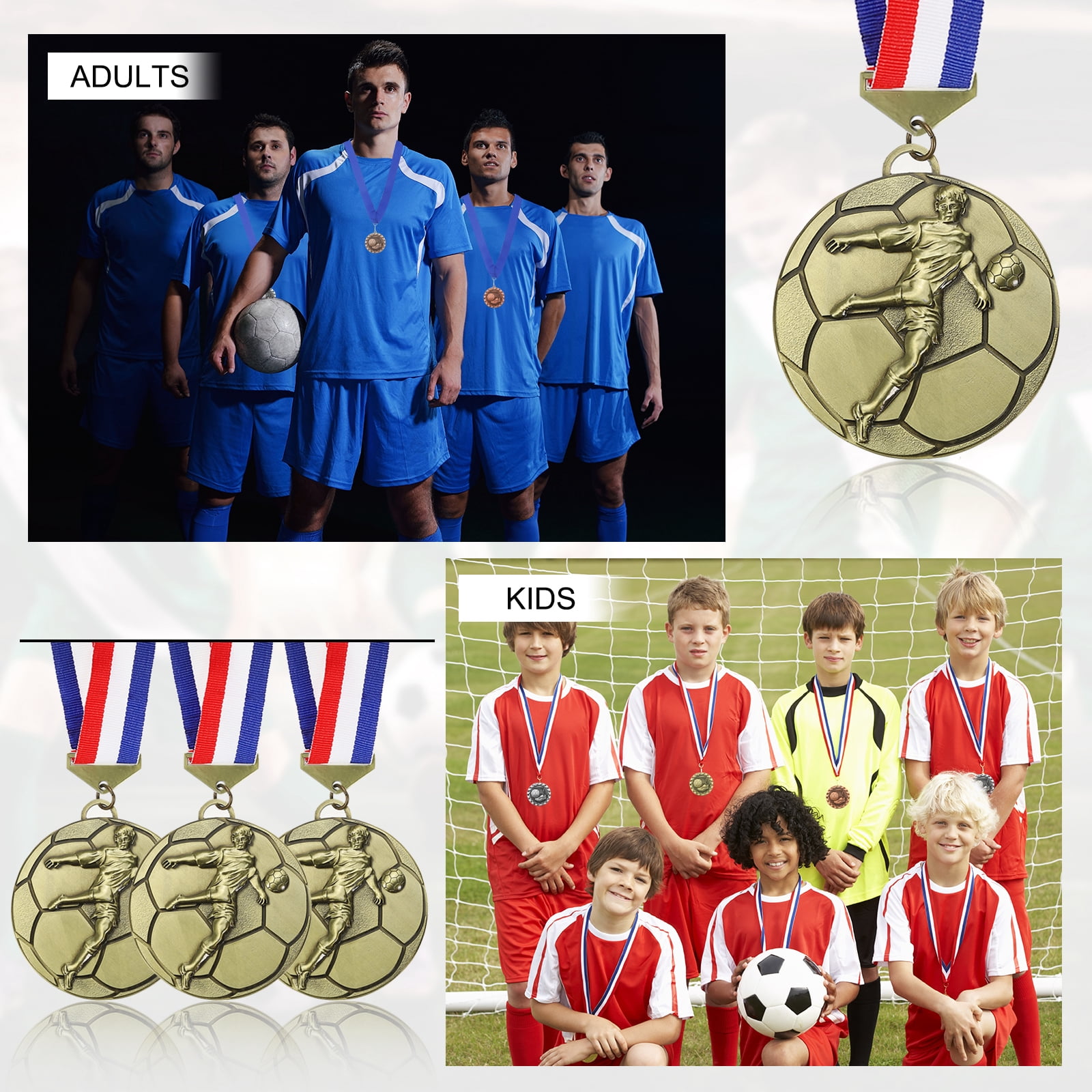 Uxcell Football Events Award Medals with Ribbons, Winner Medals Prizes for Competitions Sports Party Gold