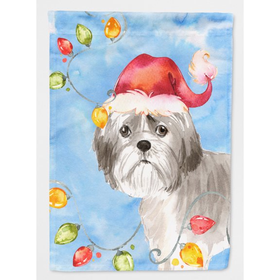 Carolines Treasures CK2494CHF Christmas Lights Shih Tzu Puppy Cut Flag Canvas House Size  Large multicolor
