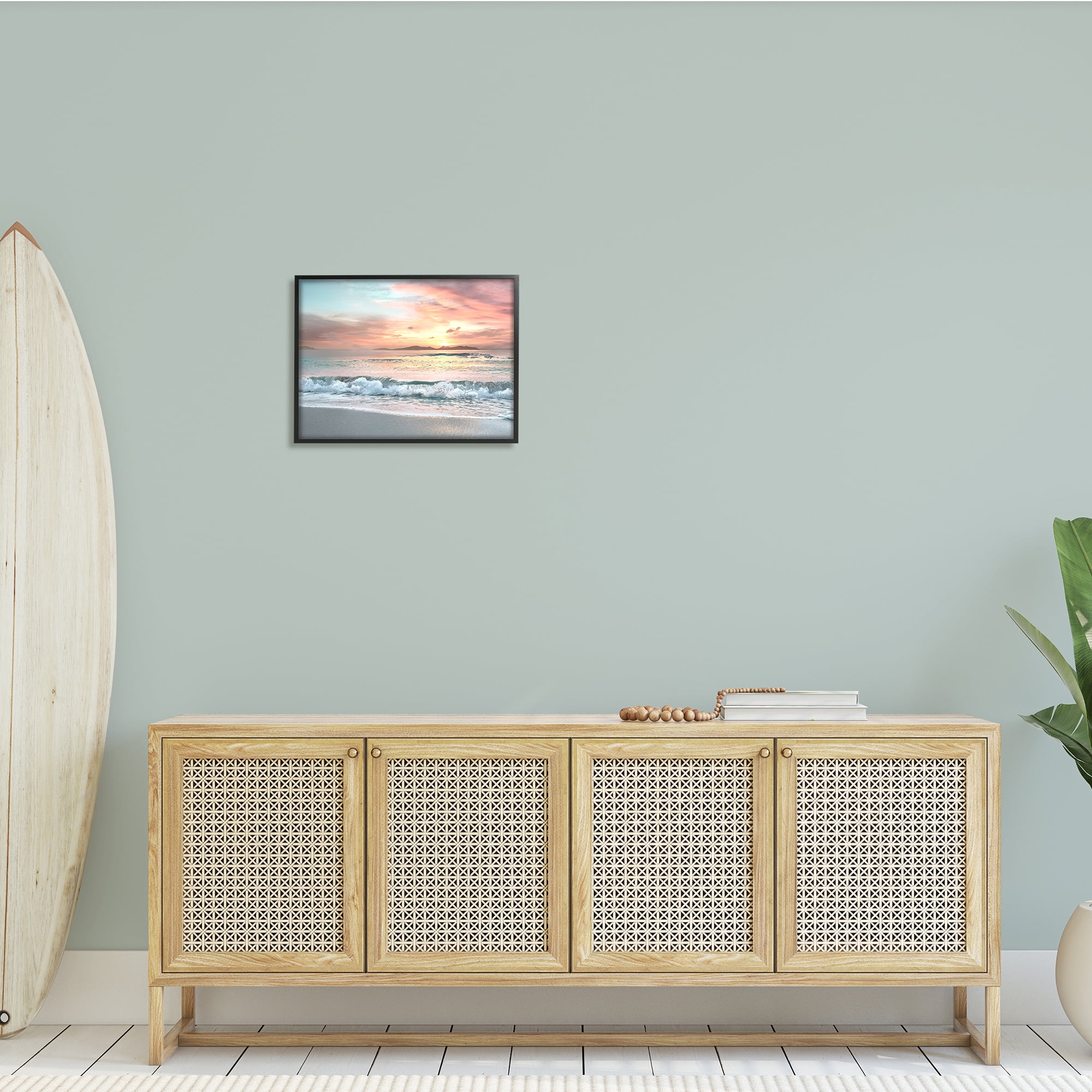 Stupell Indtries Morning Sunrise Beach Landscape Distant Mountains Rolling Tide,20 x 16,Design by Mike Calascibetta