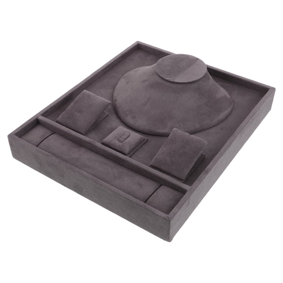 FOMIYES Jewelry Organizer Tray Grey Velvet and Mdf Lint Protection for Home Use