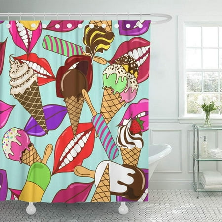 Bathroom Shower Curtain 66x72 Inch, Ice Cream Cone Shower Curtain