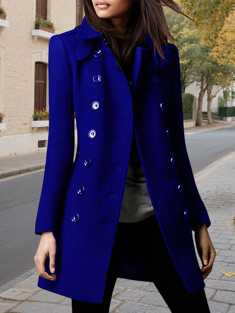 Women'S Winter Double Breasted Coat Elegant Lapel Collared Long