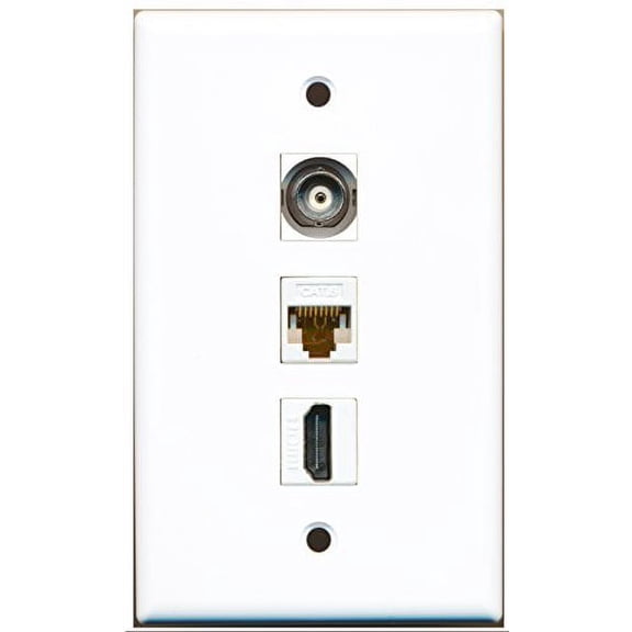 RiteAV - 1 Port HDMI and 1 Port BNC and 1 Port Cat6 Ethernet White Wall Plate