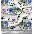 thumbnail image 1 of Soimoi Purple Cotton Voile Fabric Bird,Leaves & Floral Print Fabric by Yard 42 Inch Wide, 1 of 1