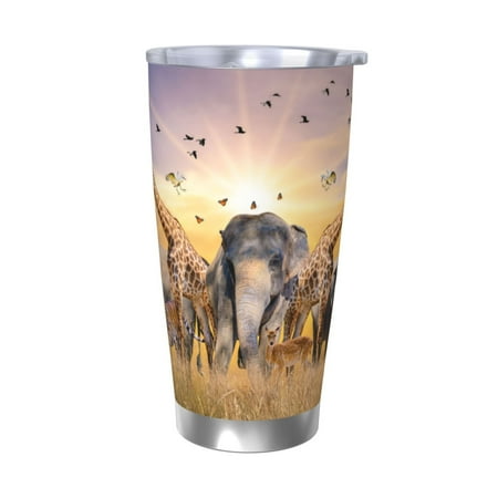 

Uemuo Vintage Wildlife Protection Print Travel Coffee Mug 20oz Double-walled Car Cup Stainless Steel Insulated Tumbler Leak-proof Travel Cup Reusable Straw Car Cup-Without Straw