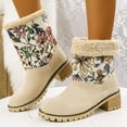 thumbnail image 4 of Boots for Women Low Chunky Heel Round Toe Printed Warm Shoes Womens Winter Trendy Thick Heel Fashion Boots Beige 7, 4 of 9