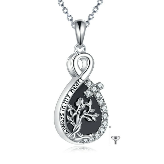 Sunflower Urn Necklace for Ashes Sterling Silver Cross Infite Sunflower Memorial Ash Keepsake Cremation Jewelry Gifts for Women Men