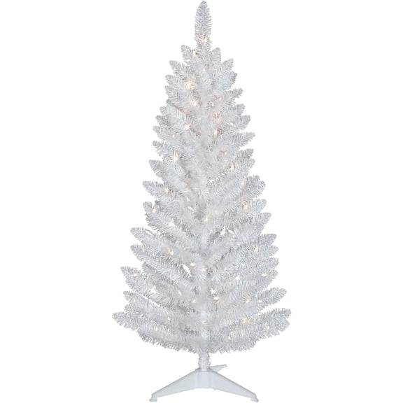 4FT White Christmas Tree with Standalone String Lights – Small Artificial Lighted Xmas Tree with 122 Branch Tips, Non-Pre-Lit Slim White Mini Tree for Indoor & Party Décor