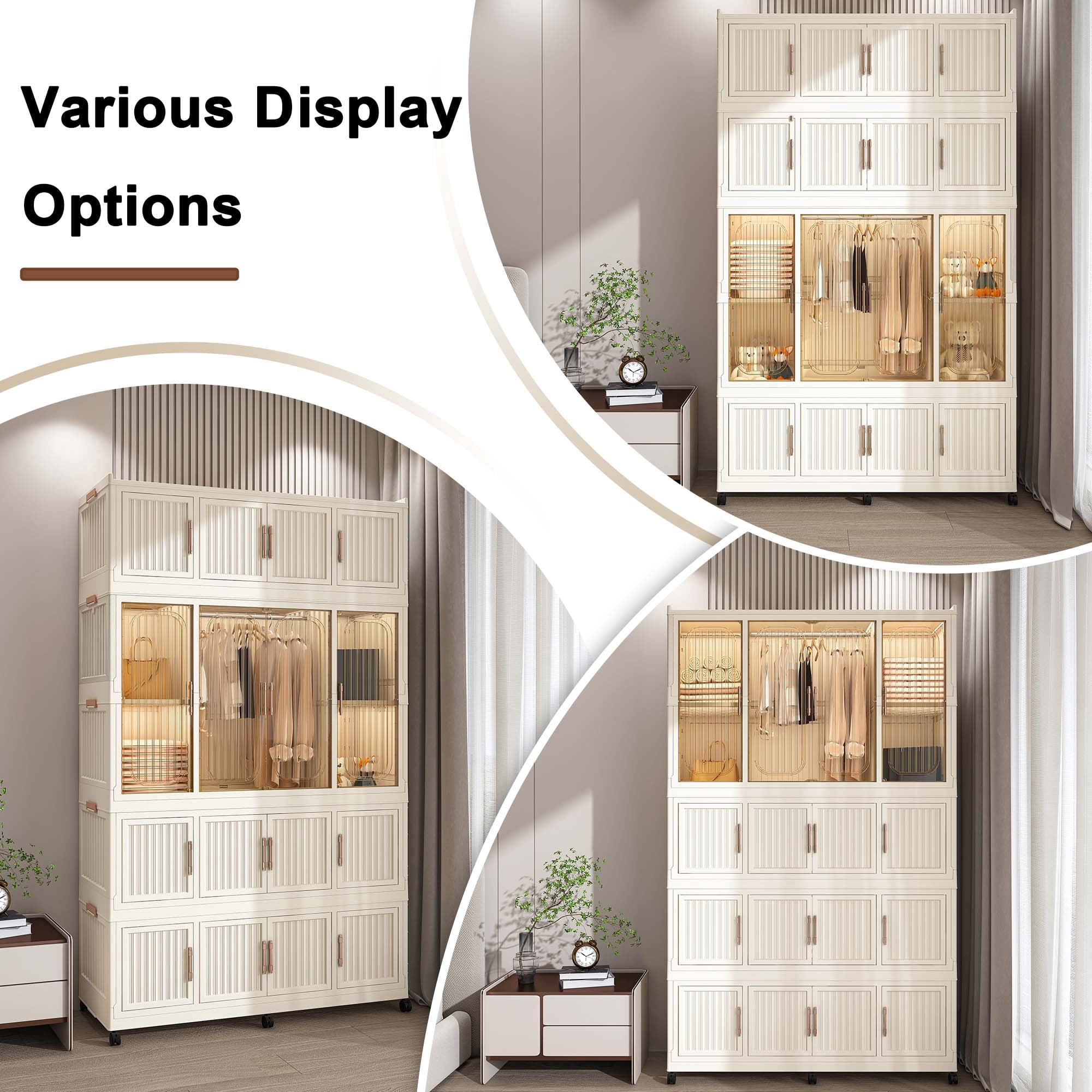 Miniyam 48.03" x 17.72" x 77.1" Includes 6 Hangers – Portable Wardrobe Closet – 17 Magnetic Doors with 17 Cubes & 1 Hanging Rod