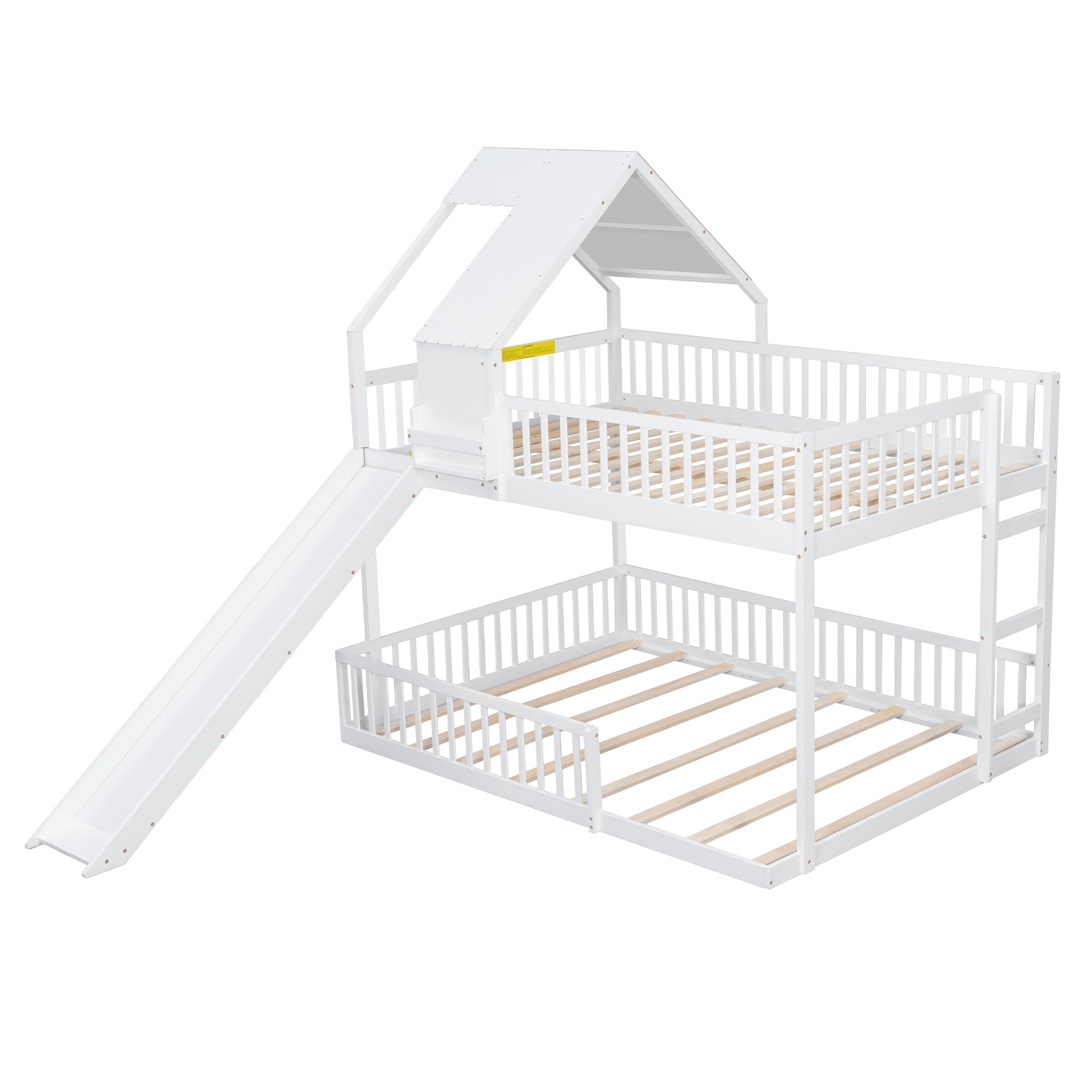 Euroco Wood Full XL over Queen Size Bunk Bed with Slide, White