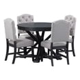 thumbnail image 2 of Kitchen Table Chair Set, Set of 5, Round Table Convertible to Oval Shape Table with Center Shelf, Functional Table Set with 1 Table and 4 Upholstered Tufted Back Chairs for Dining Room, Espresso, 2 of 7