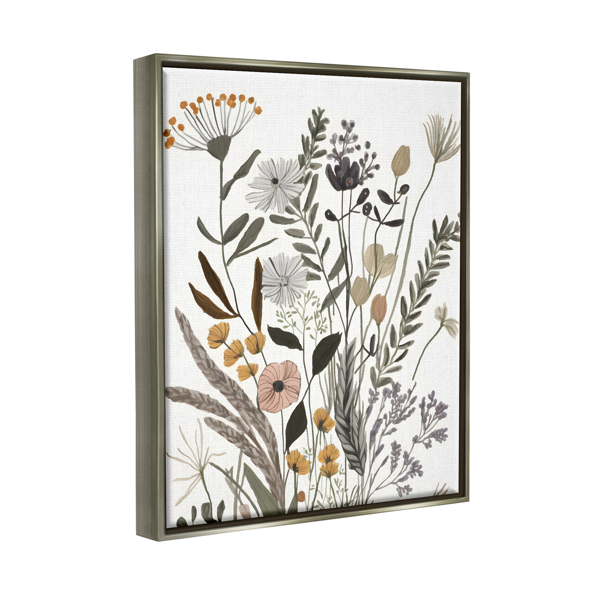 Stupell Industries Modern Woodland Herbs Botanical & Floral Painting Gray Floater Framed Canvas Art Print Wall Art, 17 x 21
