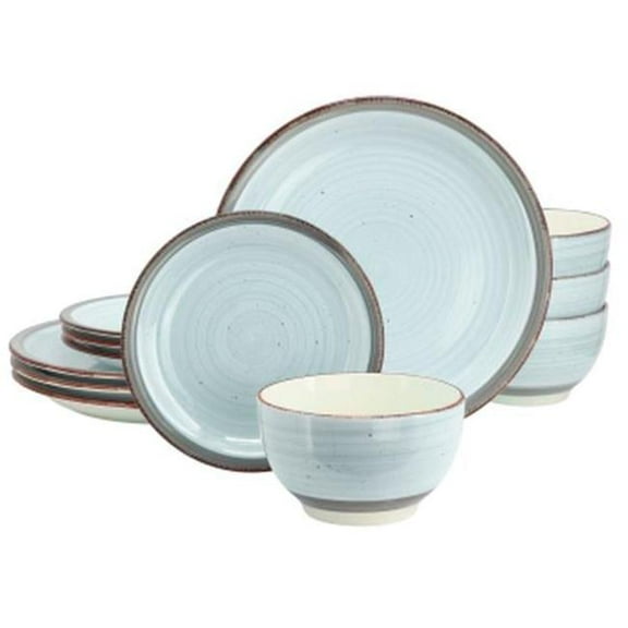 Gibson Home 142774.12 Holcomb Ceramic Dinnerware Set, Light Blue - 12 Piece