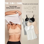 Vaslanda 3 Packs Camisole Tops for Women with Built in Padded Bra Adjustable Spaghetti Strap Summer Tank Tops