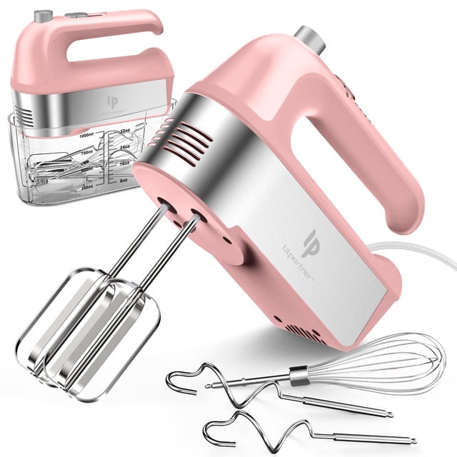 Hand Mixer Electric, 450W Kitchen Mixers with Scale Cup Storage Case, Turbo Boost/Self-Control Speed + 5 Speed + Eject Button + 5 Stainless Steel Acc