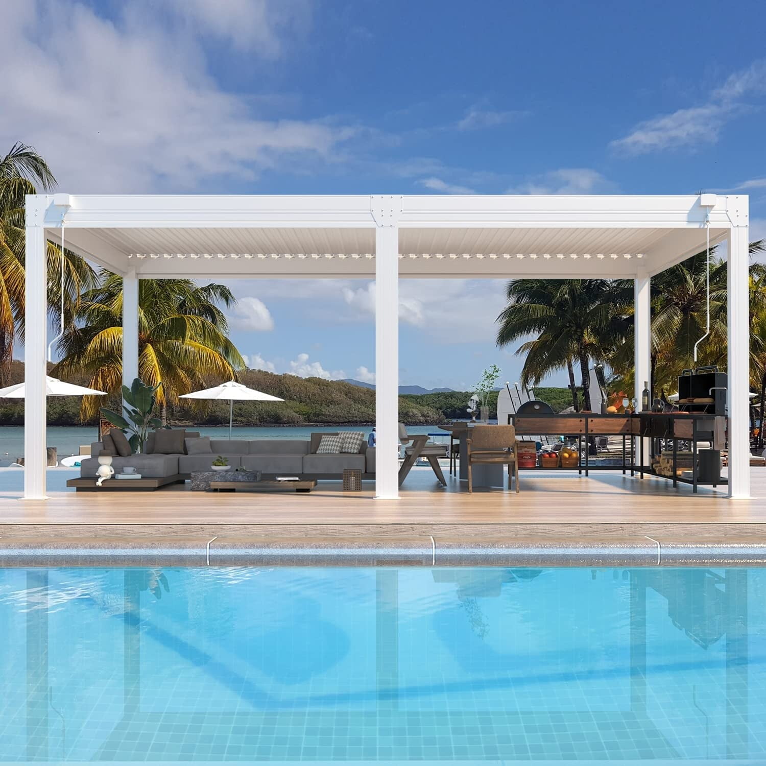 Prime Outdoor Louvered Pergola with Adjustable Aluminum Rainproof Roof