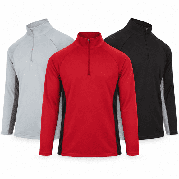 DARESAY Men's Dry-Fit Quarter Zip Long Sleeve Athletic Performance Moisture Wicking Pullover, 3-Pack (Up to 3XL)