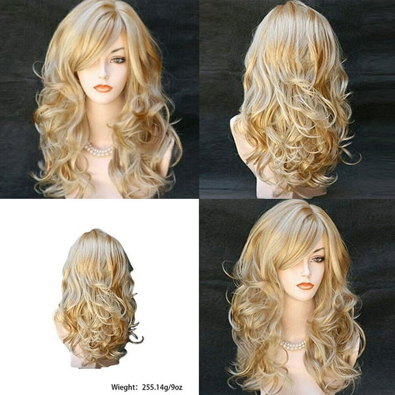 US 1-2 Pcs Women Long Curly Body Wavy Heat Resistant Blonde Highlights Full Hair